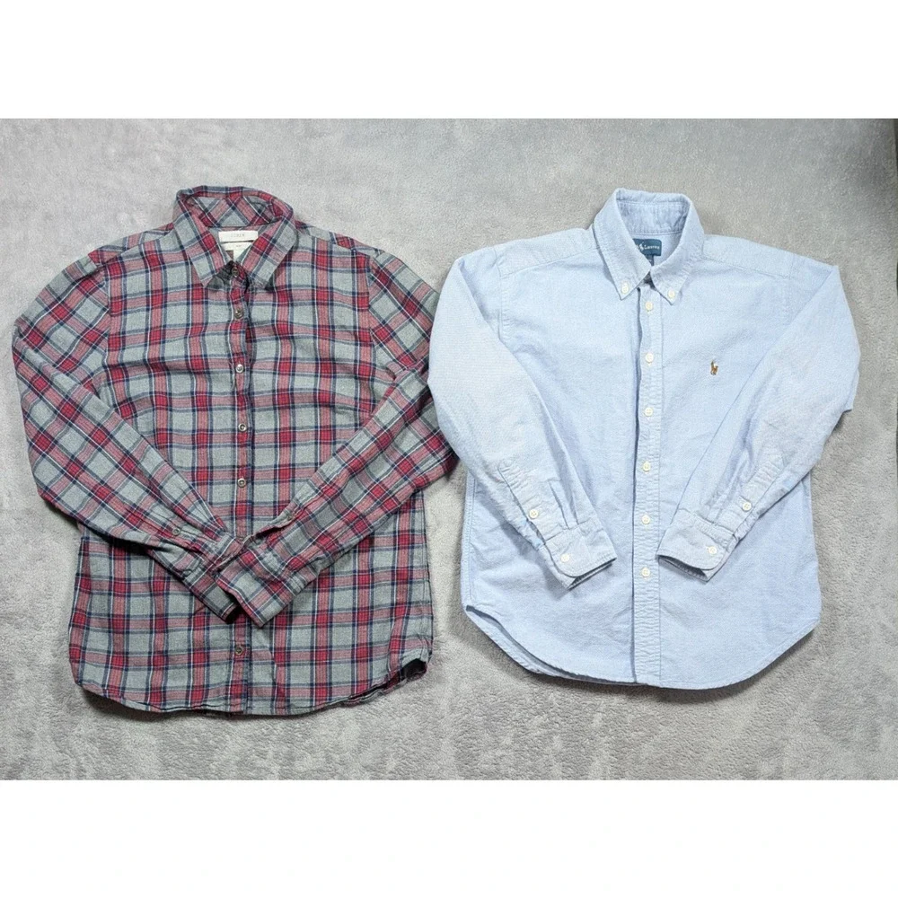 Ralph Lauren J Crew Button Front Shirt Youth Size 12 Medium Lot Of 2 Casual